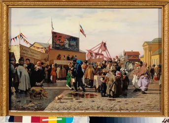 Fairground stoi na wschodnim rynku Tula (Rosja). Obraz Andrieja Andrejewicza Popowa (1832-1896), olej na płótnie