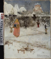 Spacer dziewczyny Boyard (dzik, boiar). Obraz Andrieja Pietrowicza Ryabuszkina (Riabutchkina) (1861-1904), olej na płótnie