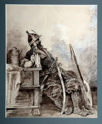 ""Representation du heros russe średniowieczny Bogatyr, błędny kawaler"" Aquarelle de Andrei Petrovich Riabouchkine (Ryabushkin) (1861-1904) 1893 Dim 29,7x26,7 cm Regionalna Galeria Sztuki, Perm