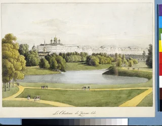„Pałac Katarzyny w Carskim Siole” Andrieja Jefimowicza Martynowa (1768-1826), litografia, akwarela