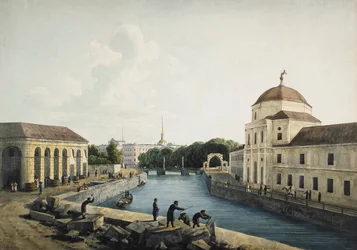 Widok na rzekę Moika przy stajniach cesarskich, Sankt Petersburg, Rosja, 1809 r.