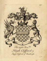 Herb Właściwego Honorowego Hugh Clifforda, Lorda Clifforda z Chudleigh, 2. barona Clifforda z Chudleigh (1663-1730)