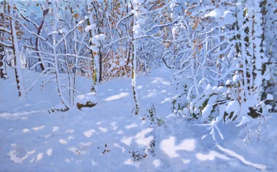 November Snow, Allestree Woods, Derby (olej na płótnie)