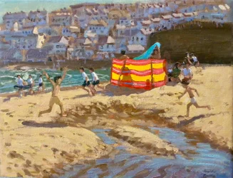 Pomarańczowo-żółta osłona przeciwwiatrowa St Ives.2010 14x18"