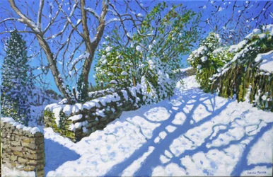 Wiosenny śnieg, Wirksworth, Derbyshire, 2023 (olej na płótnie)