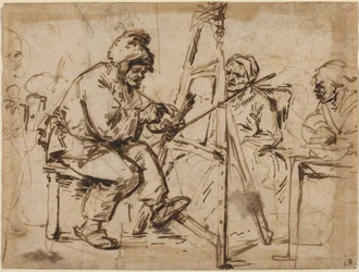 Artysta siedzący przy sztalugach [recto], prawdopodobnie ok. 1634 (pióro i tusz)
