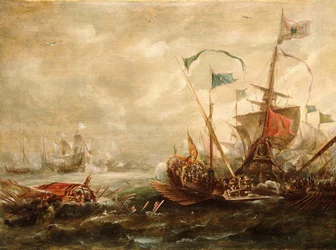 Hiszpańskie starcie z piratami barbarzyńskimi, początek i połowa XVII wieku (obraz olejny)