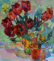 Żywe czerwone tulipany