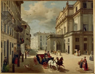 Fasada Teatro della Scala w Mediolanie, zbudowana przez Giuseppe Piermariniego (obraz na płótnie)