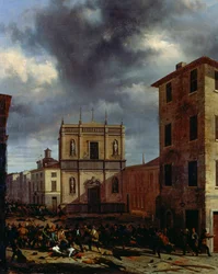Dziesięć dni Brescii, Angelo Inganni (1807-1880), olej na płótnie, 38x45 cm