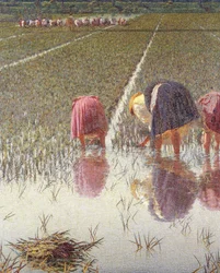 Za 80 groszy, Angelo Morbelli (1853-1919), Olej na płótnie, 67,5x124,5 cm, Detal