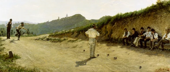 Gra w miski, Angelo Morbelli 1885, olej na płótnie