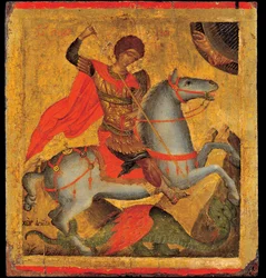 Akotandos, Angelos (aktywny ok. 1425-1460) Święty Jerzy i Tempera Smoka na panelu ok. 1440-1460 Muzeum Benaki, Ateny 40,8x37,5