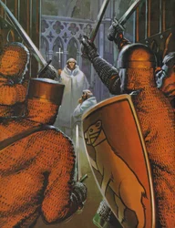 Zabójstwo Tomasza Becketa w katedrze w Canterbury (kolorowa litografia)