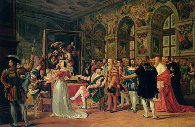 Franciszek I (1494-1547) Otrzymanie obrazu Świętej Rodziny autorstwa Rafaela