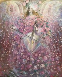 Anioł miłości, 2010 (olej i złoto płatkowe na belgijskim płótnie)