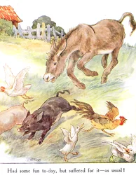 „Dzisiaj trochę się bawiłem, ale cierpiałem z tego powodu – jak zwykle!”, ilustracja z „The Naughty Neddy Book”, wydanej przez Thomas Nelson und Sons, lata 20.