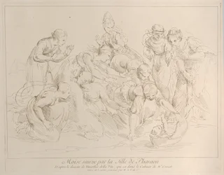 Mojżesz uratowany przez córkę faraona, ok. godz. 1729.