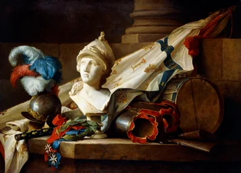 Popiersie Minerwy ze zbroją i bronią na kamiennej półce, 1777