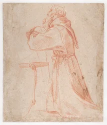 Carracci - Studium postaci świętego Franciszka klęczącego z profilu (verso), 1583-85