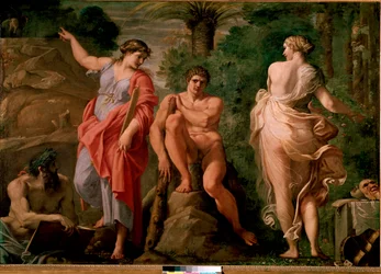 Herkules (Herakles) na rozdrożu Obraz Annibale Carracciego (Annibal Carrache) (1560-1609). 1596 wym.167x237 cm Muzeum Narodowe Capodimonte, Neapol.