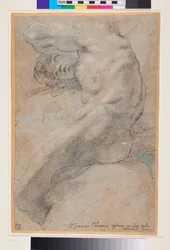 Studium nagiego mężczyzny, ok. 1560-1609 (czarno-biała kreda na niebiesko-szarym papierze)