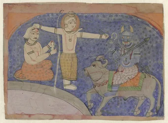 Shiva zabija Yamę swoim trójzębem