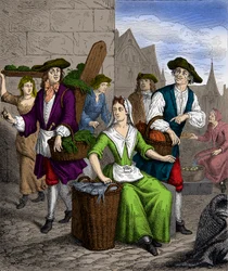 Dama Halle za panowania króla Ludwika XVI, rycina, kolekcja prywatna