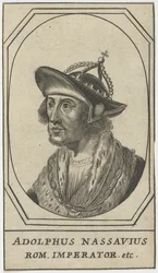 Adolphe de Nassau (1250-1298) - Adolf z Nassau, król Rzymian, Anonim. Akwaforta, rozmiar : 10,8x6,2