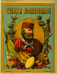 Reklama Elixir Garibaldi, z portretem włoskiego patrioty