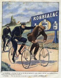 Reklama farby Robbialac: policjanci oskarżają rowerzystę o kradzież jego roweru, ponieważ wygląda jak nowy dzięki farbie Robbialac. Grawerowanie w „Le petit journal illustious””
