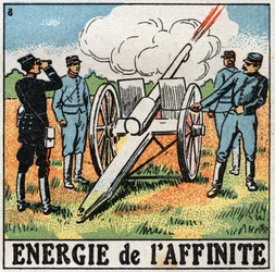 Energia powinowactwa: strzelcy strzelający ładunkami wybuchowymi. Anonimowa ilustracja z 1925 r. Ze zbiorów prywatnych.