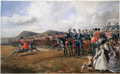 Alexandre II (1818-1881) passant les torupes en revue - Car Aleksander II przeglądający wojska - Anonim - 1867 - Akwarela na papierze - 55x90 - Kolekcja prywatna