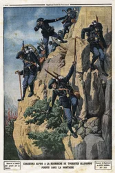 Alpiniści szukający zagubionych niemieckich turystów. Chcieli udać się na górę Nero (Helmet du Nero) masywu Chartreuse. Grawerowanie w „Le Petite Journal”, 7.07.1912 r. Prywatna kolekcja.