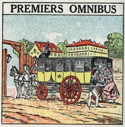 Trakcja zwierząt: pierwszy omnibus pojawił się we Francji za Karola X (1824-1830). Anonimowa ilustracja z 1925 r. Ze zbiorów prywatnych.