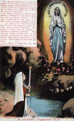 Pocztówka pojawienie się Matki Boskiej Bernadety Soubirous (1844-1879) w jaskini Lourdes - Hautes Pyrenees (65) około 1900 roku.