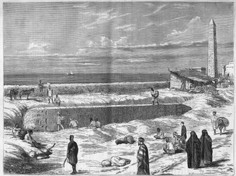 Archeolodzy w Egipcie: igły (obeliski) od Kleopatry do Aleksandra. Grawerowanie w „Wspaniałym Wszechświecie”
