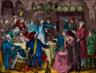 Aresztowanie króla Ludwika XVI i rodziny królewskiej w Varennes w 1791 r., rycina, kolekcja prywatna