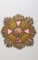 Austria - Order Leopolda: tablica wielkiego krzyża rycerskiego należąca do Karola Ludwika Hugueta, markiza Semonville (1759-1839) - Debiut XIX w. - Hafty ze złotych, srebrnych i jedwabnych nici, crantilli, cekinów i blichtru - Dusza z dużego płótna i odrob