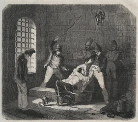 Więzienie Brześć: chłosta. Grawer „Historia skazanych od ich powstania do dnia dzisiejszego” (1877) autorstwa Pierre