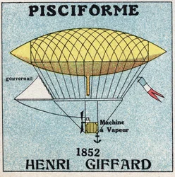 Balony: koperta w kształcie ryb, Henri Giffard (1825-1882) z 1852 r. Anonimowa ilustracja z 1925 r. Ze zbiorów prywatnych.