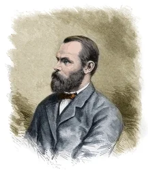 Carl Christian Koldewey (1837-1908) Niemiecki badacz Arktyki, dowódca obu niemieckich wypraw polarnych na północ - Carl Christian Koldewey Niemiecki polarnik - grawerowanie koniec XIX wieku