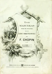 Okładka „Trzy mazurki na fortepian, Opus 50” dedykowana Leonowi Szmitkowskiemu skomponowana przez Fryderyka Chopina (1810-1849).