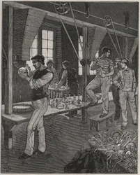 Warsztaty grawerów kryształów we Francji w XIX wieku. Grawer z 1885 roku w „Les arts et metiers illustres” Adolphe BITARD.