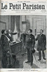 Sprawa Dreyfusa, w 1898 r. aresztowanie podpułkownika Georgesa Picquarta (1854-1914). W „le petit Parisien” z 1898 r.