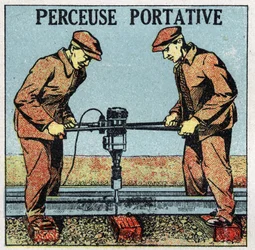 Narzędzia elektryczne: wiertarka przenośna. Anonimowa ilustracja z 1925 r. Ze zbiorów prywatnych.