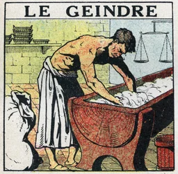 Narzędzia elektryczne: skomlenie lub pomocnik piekarza, którego metier polegało na obieraniu miazgi przed wynalezieniem elektrycznych petryn. Anonimowa ilustracja z 1925 r. Ze zbiorów prywatnych.