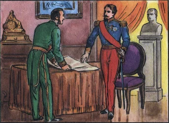 Cesarz Napoleon III (1808-1873) z baronem Georges Haussmannem (1809-1891) Anonimowa ilustracja w zbiorach suwerenów i głów państw francuskich”. XX wiek. Prywatna kolekcja.