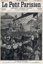 Święto sojuszu francusko-rosyjskiego (francusko-rosyjskiego): widok na Plac Operowy podczas przejścia orszaku prezydenckiego Feliksa Faure (1841-1899). W „Le Petit Parisien”” w dniu 12.09.1897. Prywatna kolekcja
