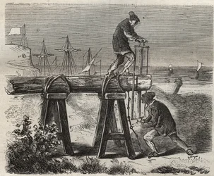 Forcats pilarzy więzienia Saint-Laurent (Saint-Laurent) w Cayenne (Gujana Francuska) w XIX wieku. Grawer „Historia skazanych od ich powstania do dnia dzisiejszego” (1877) autorstwa Pierre